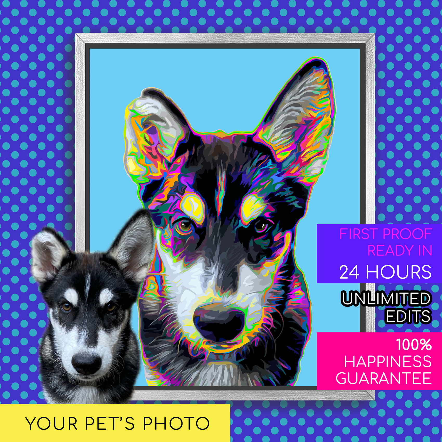 Custom POP and Natural Mix Pet Portrait from Your Photo